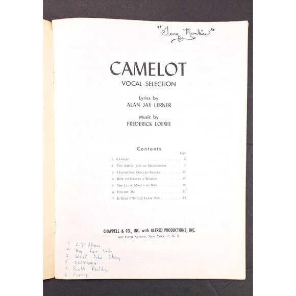 Vintage Camelot Vocal Selection Music Book Lerner & Loewe's 1960 Songs Moss Hart - Picture 2 of 8